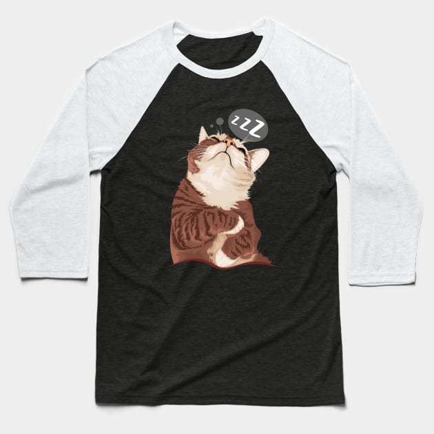 Sleeping Cat Baseball T-Shirt by Mako Design 